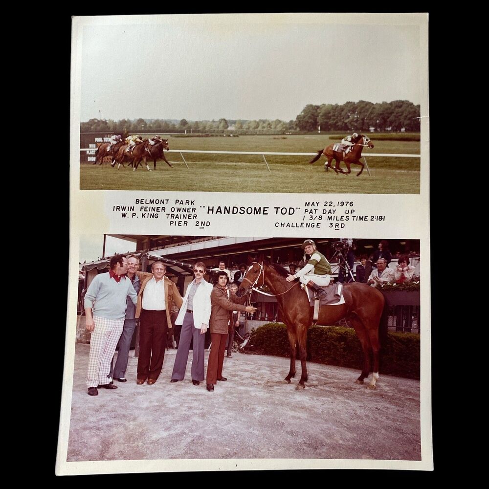 Vintage 1976 Belmont Park Horse Racing Photo “Handsome Tod” Color Photograph